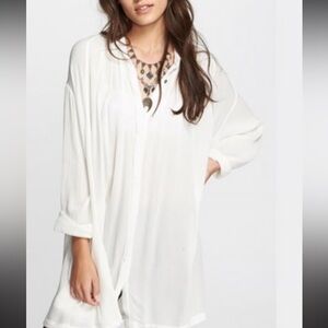 Free People Romantic Poet Boho Renaissance White Tunic Top size L